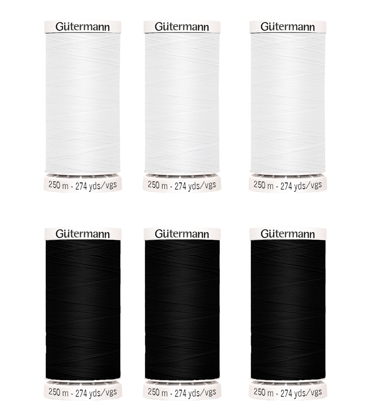 Set de hilo Gütermann Coselotodo 6 carretes 250mts - Colores blanco y negro